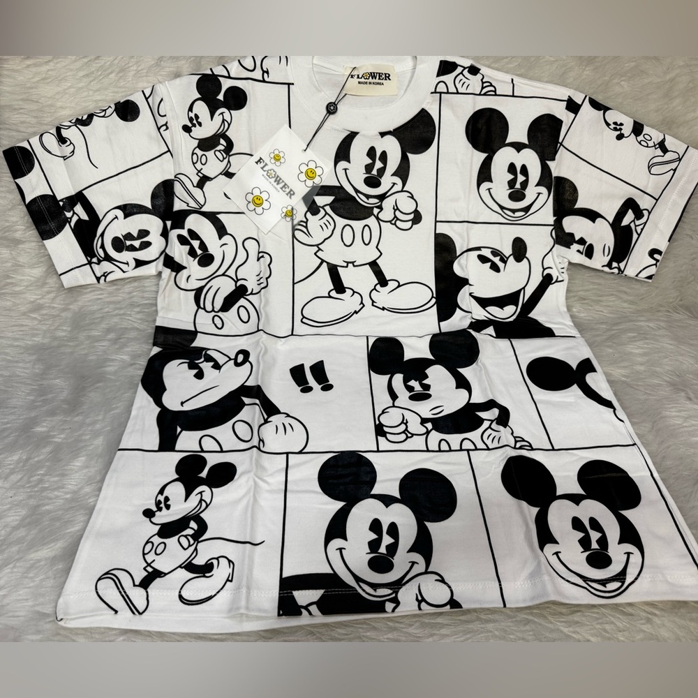 Black and White Mickey Mouse Graphic T-Shirt